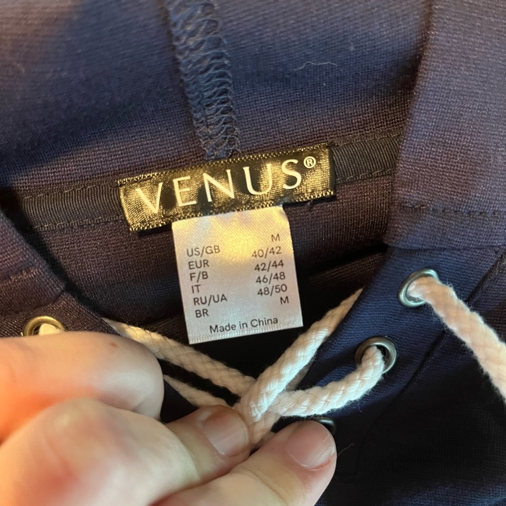 Venus Size M Navy Hooded Short-Sleeve Dress with Stripe Detail - Picture 5 of 7